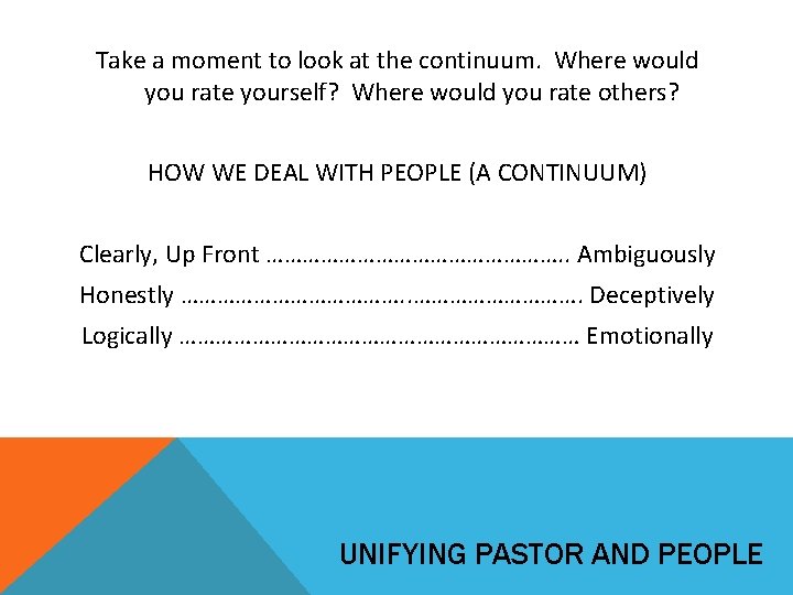 Take a moment to look at the continuum. Where would you rate yourself? Where