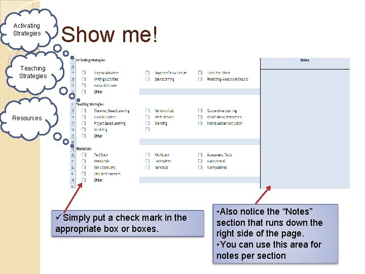 Activating Strategies Show me! Teaching Strategies Resources üSimply put a check mark in the Activating Strategies Show me! Teaching Strategies Resources üSimply put a check mark in the