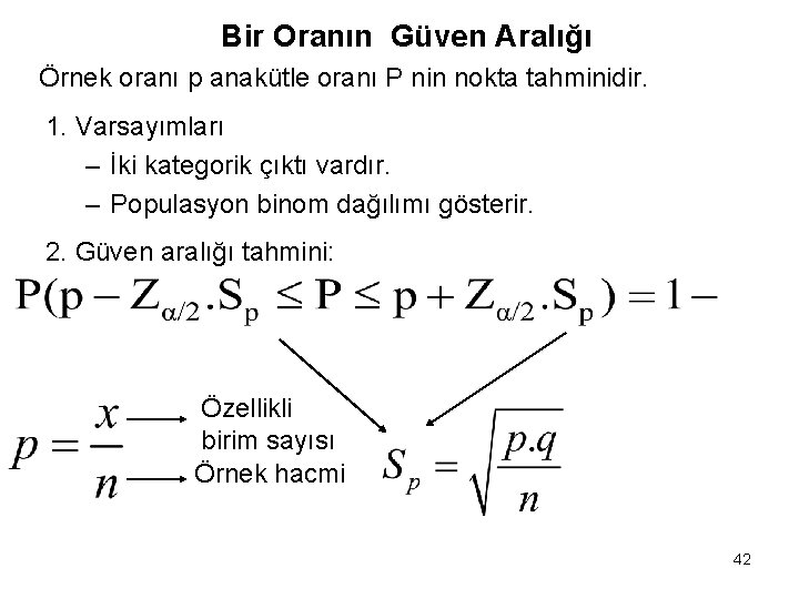 Bir Oranın Güven Aralığı Örnek oranı p anakütle oranı P nin nokta tahminidir. 1.