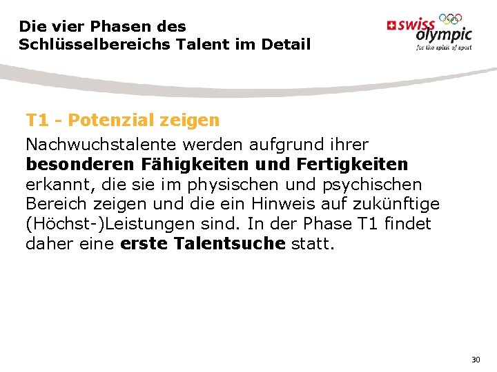 Die vier Phasen des Schlüsselbereichs Talent im Detail T 1 - Potenzial zeigen Nachwuchstalente Die vier Phasen des Schlüsselbereichs Talent im Detail T 1 - Potenzial zeigen Nachwuchstalente