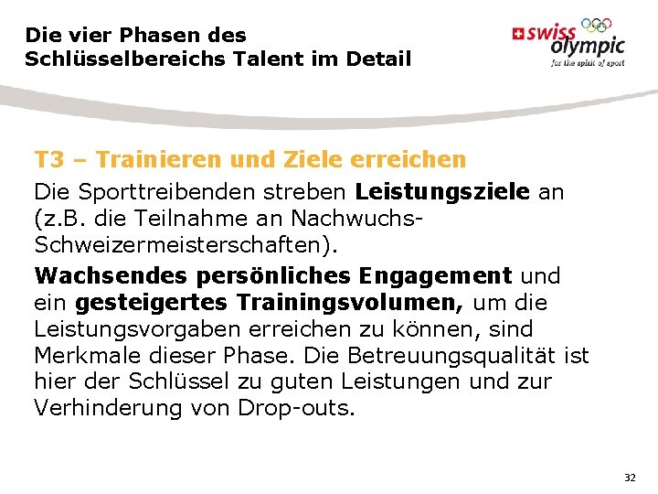 Die vier Phasen des Schlüsselbereichs Talent im Detail T 3 – Trainieren und Ziele Die vier Phasen des Schlüsselbereichs Talent im Detail T 3 – Trainieren und Ziele