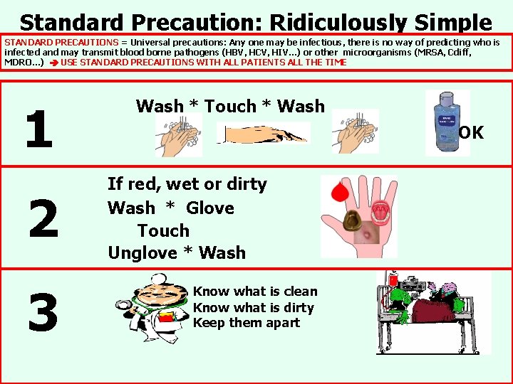 Standard Precaution: Ridiculously Simple STANDARD PRECAUTIONS = Universal precautions: Any one may be infectious, Standard Precaution: Ridiculously Simple STANDARD PRECAUTIONS = Universal precautions: Any one may be infectious,