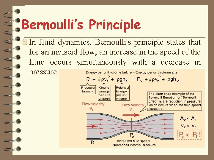 Bernoulli’s Principle 4 In fluid dynamics, Bernoulli's principle states that for an inviscid flow,