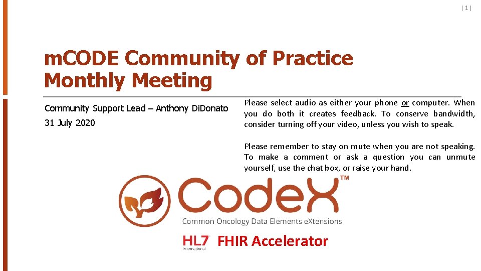 1 m CODE Community of Practice Monthly Meeting