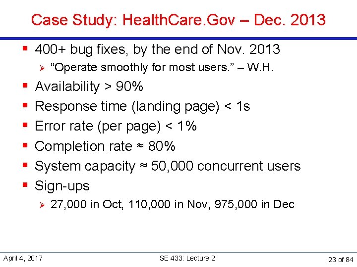 Case Study: Health. Care. Gov – Dec. 2013 § 400+ bug fixes, by the