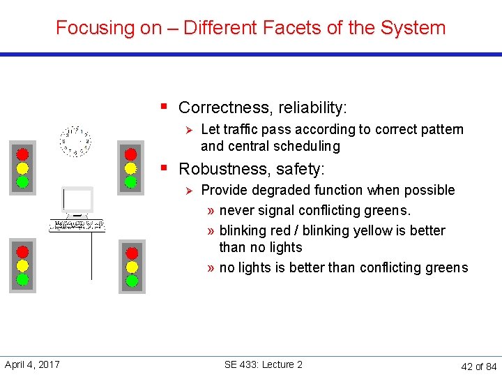 Focusing on – Different Facets of the System § Correctness, reliability: Ø Let traffic