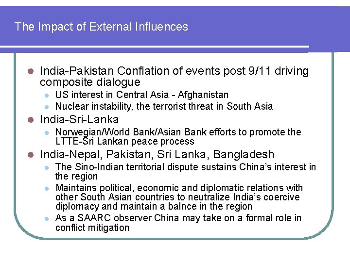 The Impact of External Influences l India-Pakistan Conflation of events post 9/11 driving composite