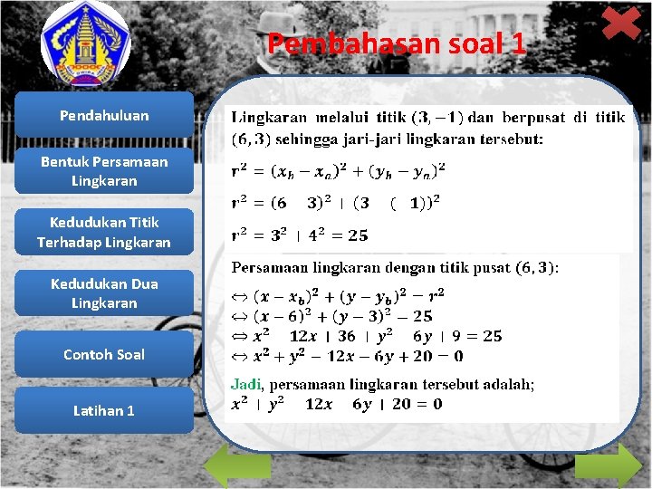 Pembahasan soal 1 Pendahuluan Bentuk Persamaan Lingkaran Kedudukan Titik Terhadap Lingkaran Kedudukan Dua Lingkaran