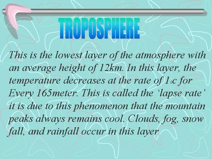 This is the lowest layer of the atmosphere with an average height of 12