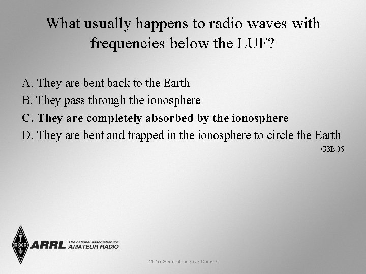 What usually happens to radio waves with frequencies below the LUF? A. They are