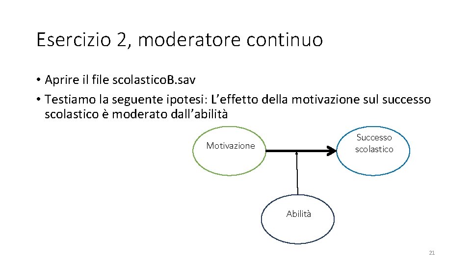 Esercizio 2, moderatore continuo • Aprire il file scolastico. B. sav • Testiamo la