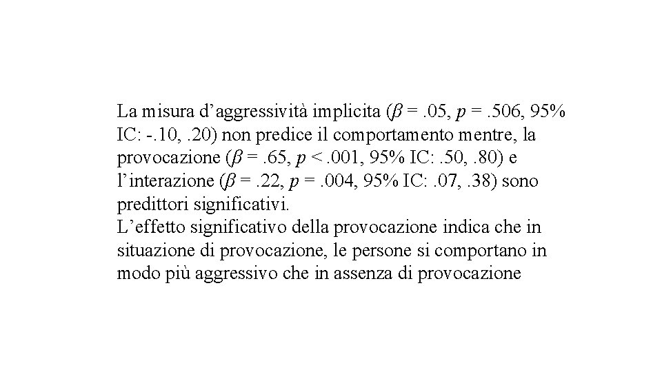 La misura d’aggressività implicita (β =. 05, p =. 506, 95% IC: -. 10,