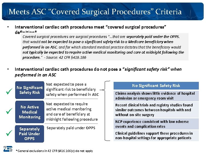 Meets ASC “Covered Surgical Procedures” Criteria • Interventional cardiac cath procedures meet “covered surgical