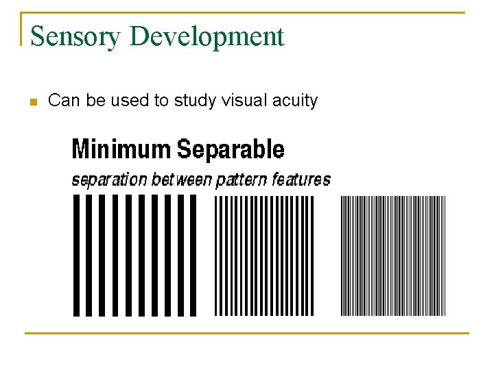 Sensory Development n Can be used to study visual acuity 