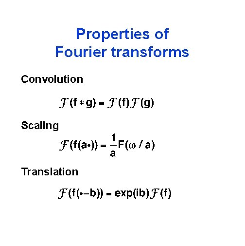 Properties of Fourier transforms Convolution Scaling Translation 