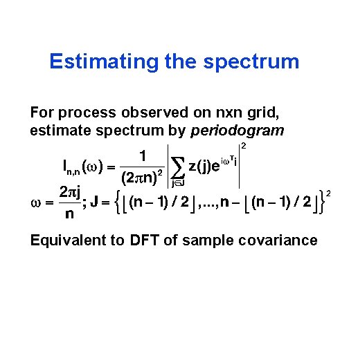 Estimating the spectrum For process observed on nxn grid, estimate spectrum by periodogram Equivalent