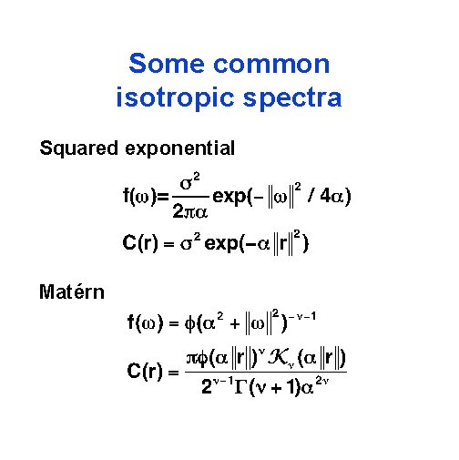 Some common isotropic spectra Squared exponential Matérn 