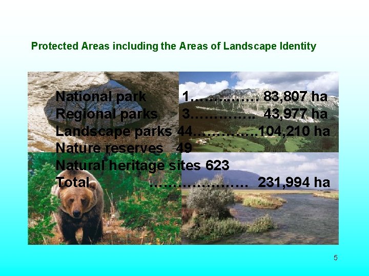 Protected Areas including the Areas of Landscape Identity National park 1……. 83, 807 ha Protected Areas including the Areas of Landscape Identity National park 1……. 83, 807 ha