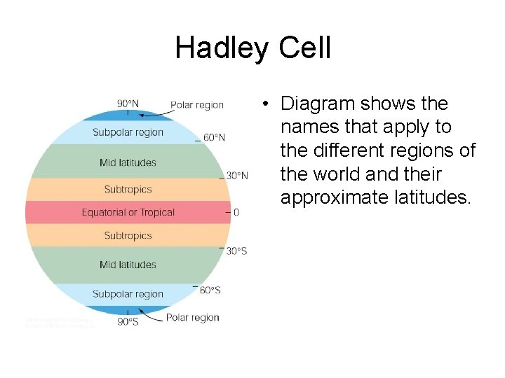 Hadley Cell • Diagram shows the names that apply to the different regions of