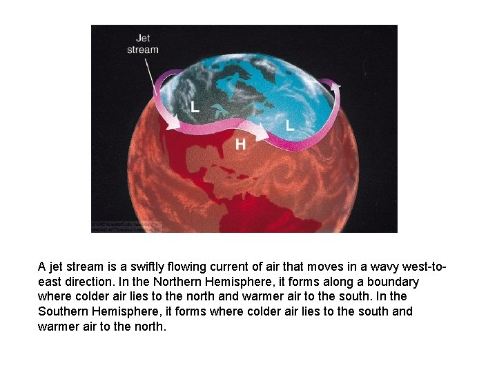 A jet stream is a swiftly flowing current of air that moves in a