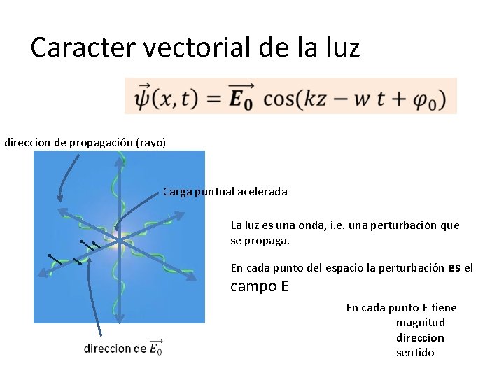 Caracter vectorial de la luz direccion de propagación (rayo) Carga puntual acelerada La luz