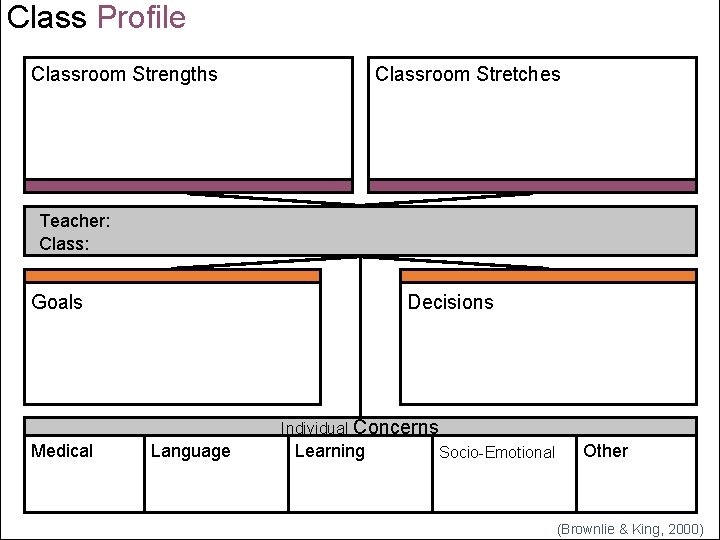 Class Profile Classroom Strengths Classroom Stretches Teacher: Class: Goals Decisions Individual Concerns Medical Language