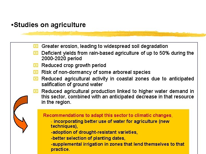  • Studies on agriculture x Greater erosion, leading to widespread soil degradation x