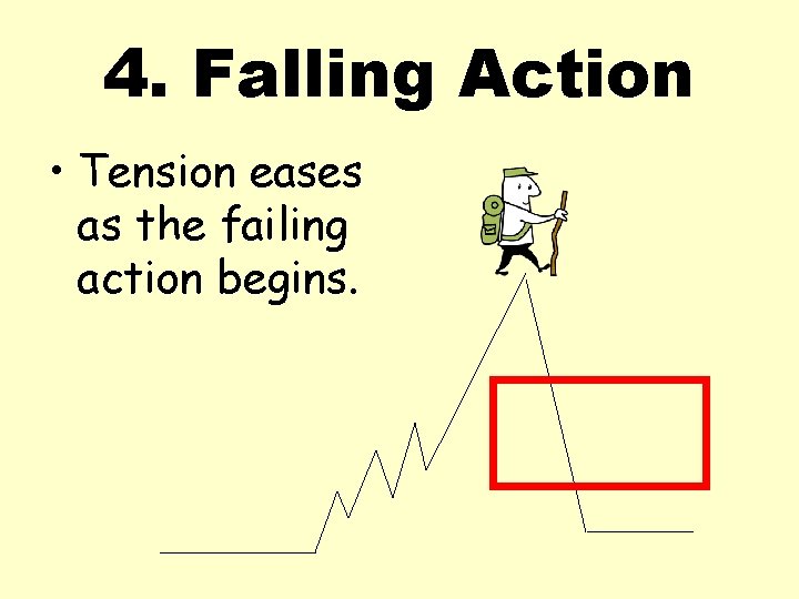 4. Falling Action • Tension eases as the failing action begins. 