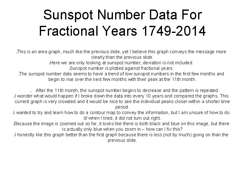 Sunspot Number Data For Fractional Years 1749 -2014 ● This is an area graph,