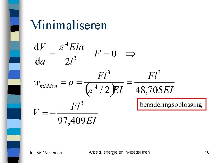 Minimaliseren benaderingsoplossing Ir J. W. Welleman Arbeid, energie en invloedslijnen 10 