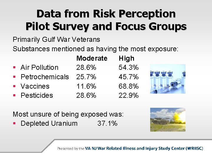 Data from Risk Perception Pilot Survey and Focus Groups Primarily Gulf War Veterans Substances