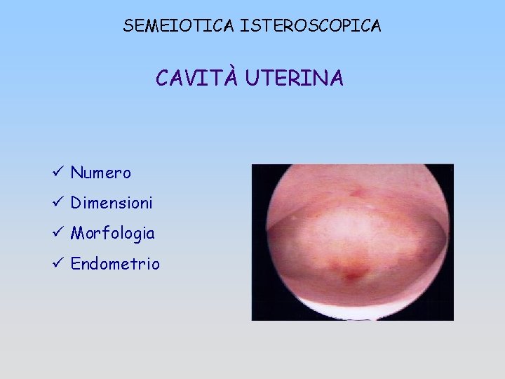 SEMEIOTICA ISTEROSCOPICA CAVITÀ UTERINA ü Numero ü Dimensioni ü Morfologia ü Endometrio 