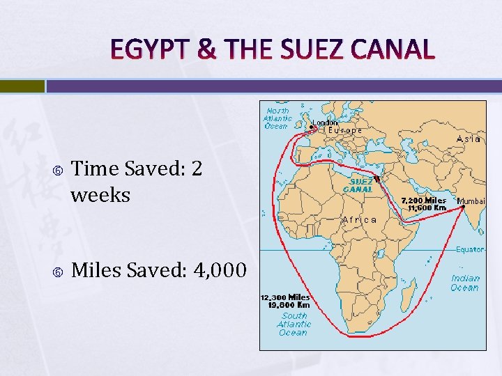 EGYPT & THE SUEZ CANAL Time Saved: 2 weeks Miles Saved: 4, 000 EGYPT & THE SUEZ CANAL Time Saved: 2 weeks Miles Saved: 4, 000
