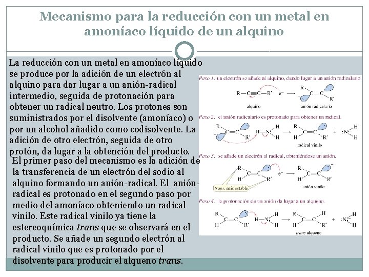 Mecanismo para la reducción con un metal en amoníaco líquido de un alquino La