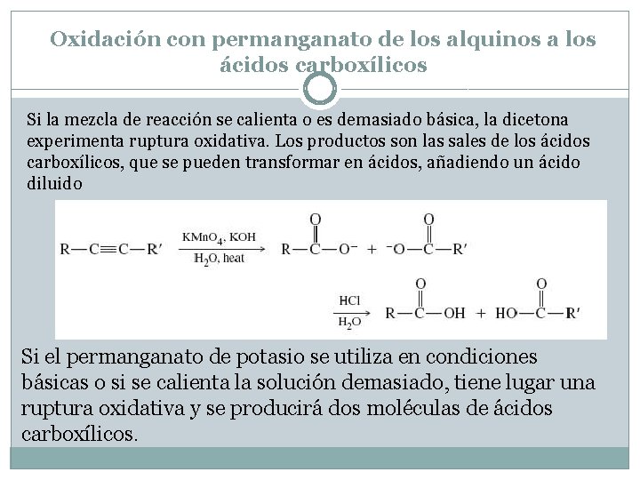 Oxidación con permanganato de los alquinos a los ácidos carboxílicos Si la mezcla de