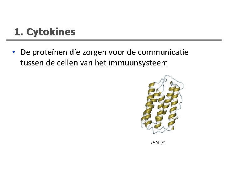 1. Cytokines • De proteïnen die zorgen voor de communicatie tussen de cellen van