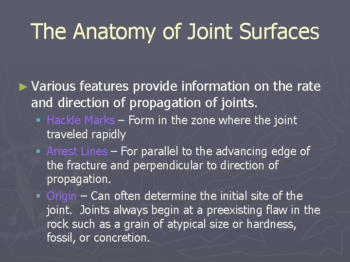 The Anatomy of Joint Surfaces ► Various features provide information on the rate and