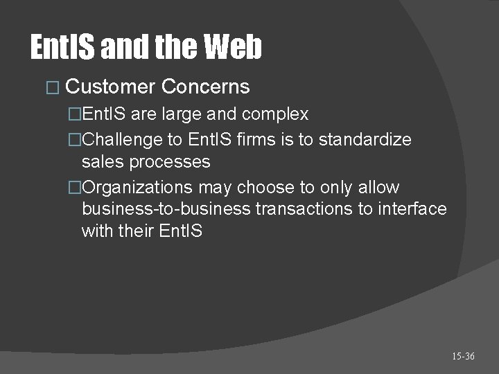 Ent. IS and the Web � Customer Concerns �Ent. IS are large and complex