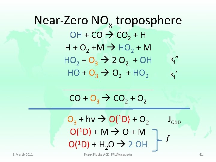 Near-Zero NOx troposphere OH + CO 2 + H H + O 2 +M
