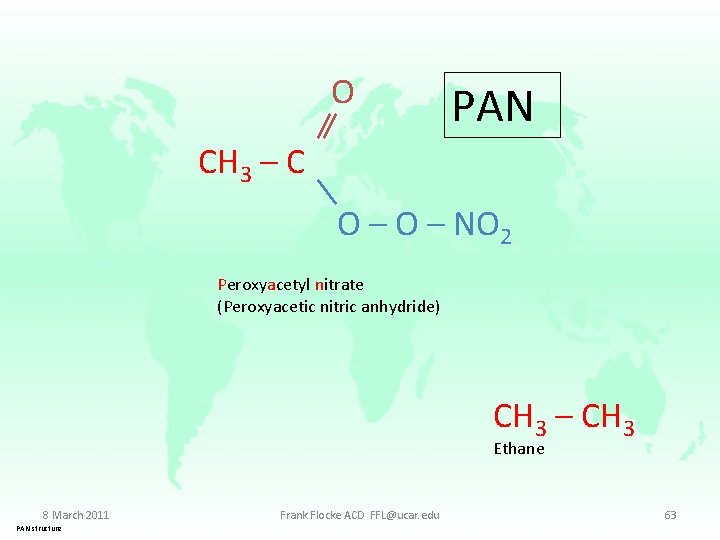 O PAN CH 3 – C O – NO 2 Peroxyacetyl nitrate (Peroxyacetic nitric