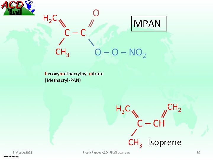 O H 2 C MPAN C–C CH 3 O – NO 2 Peroxymethacryloyl nitrate