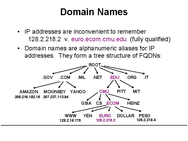 Domain Names • IP addresses are inconvenient to remember 128. 2. 218. 2 v. Domain Names • IP addresses are inconvenient to remember 128. 2. 218. 2 v.