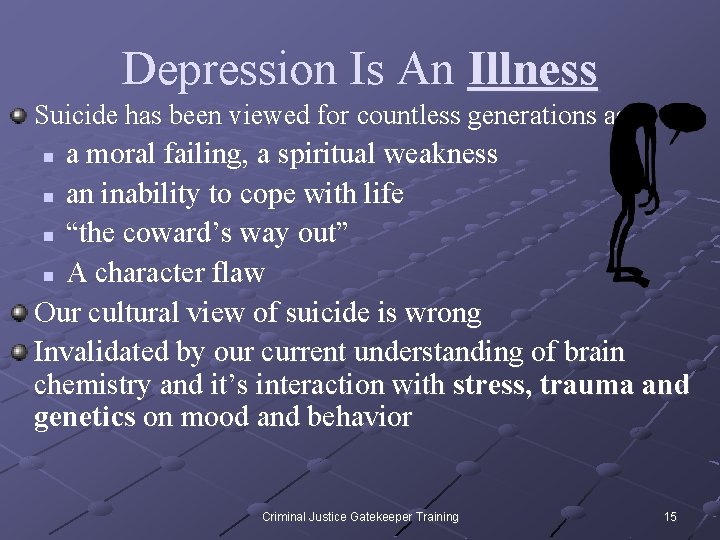 Depression Is An Illness Suicide has been viewed for countless generations as: a moral