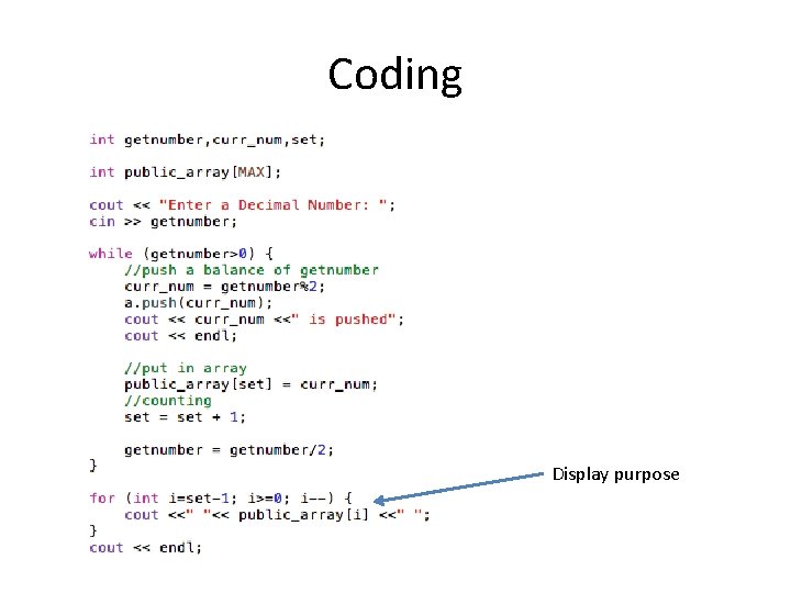 Coding Display purpose 