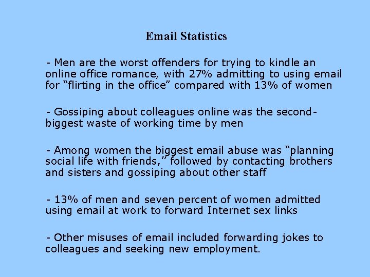 Email Statistics - Men are the worst offenders for trying to kindle an online