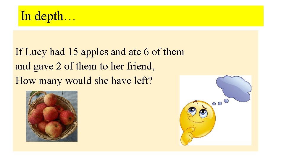 In depth… If Lucy had 15 apples and ate 6 of them and gave