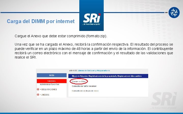 Carga del DIMM por internet Cargue el Anexo que debe estar comprimido (formato zip).