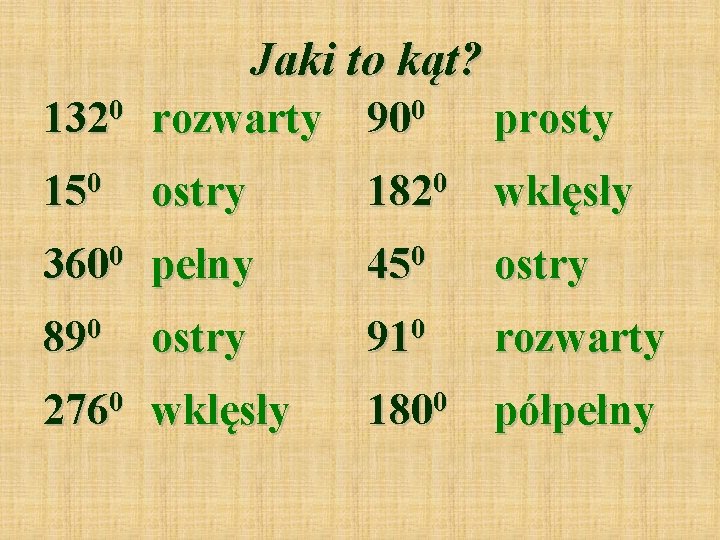 Jaki to kąt? 1320 rozwarty 900 prosty 0 15 0 182 wklęsły 3600 pełny