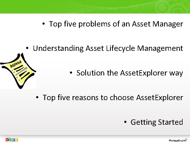  • Top five problems of an Asset Manager • Understanding Asset Lifecycle Management