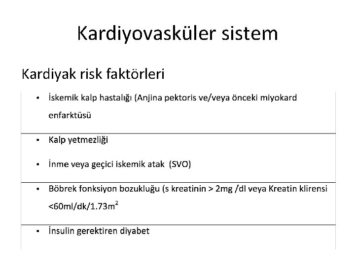 Kardiyovasküler sistem Kardiyak risk faktörleri 